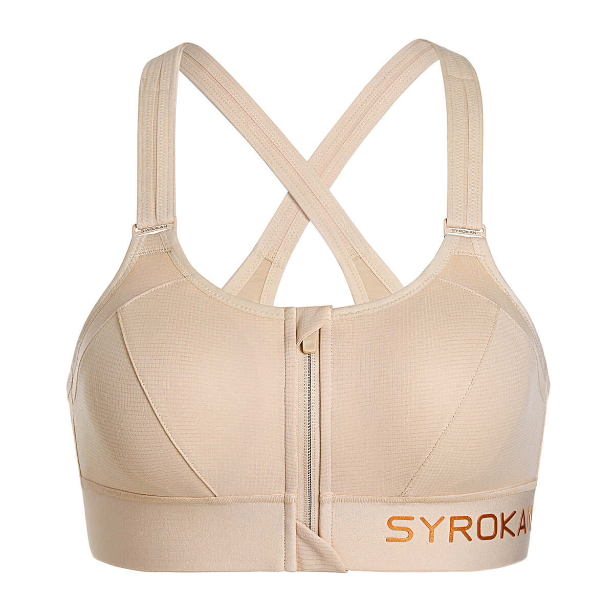 zip front large padded high impact sports bra all beige 4