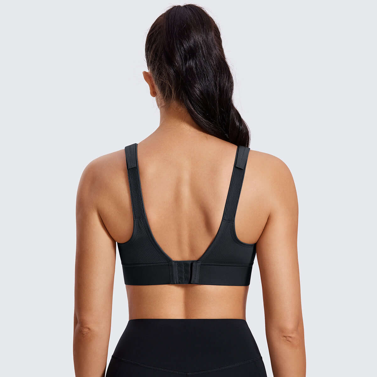 zip front large padded high impact sports bra all black 3