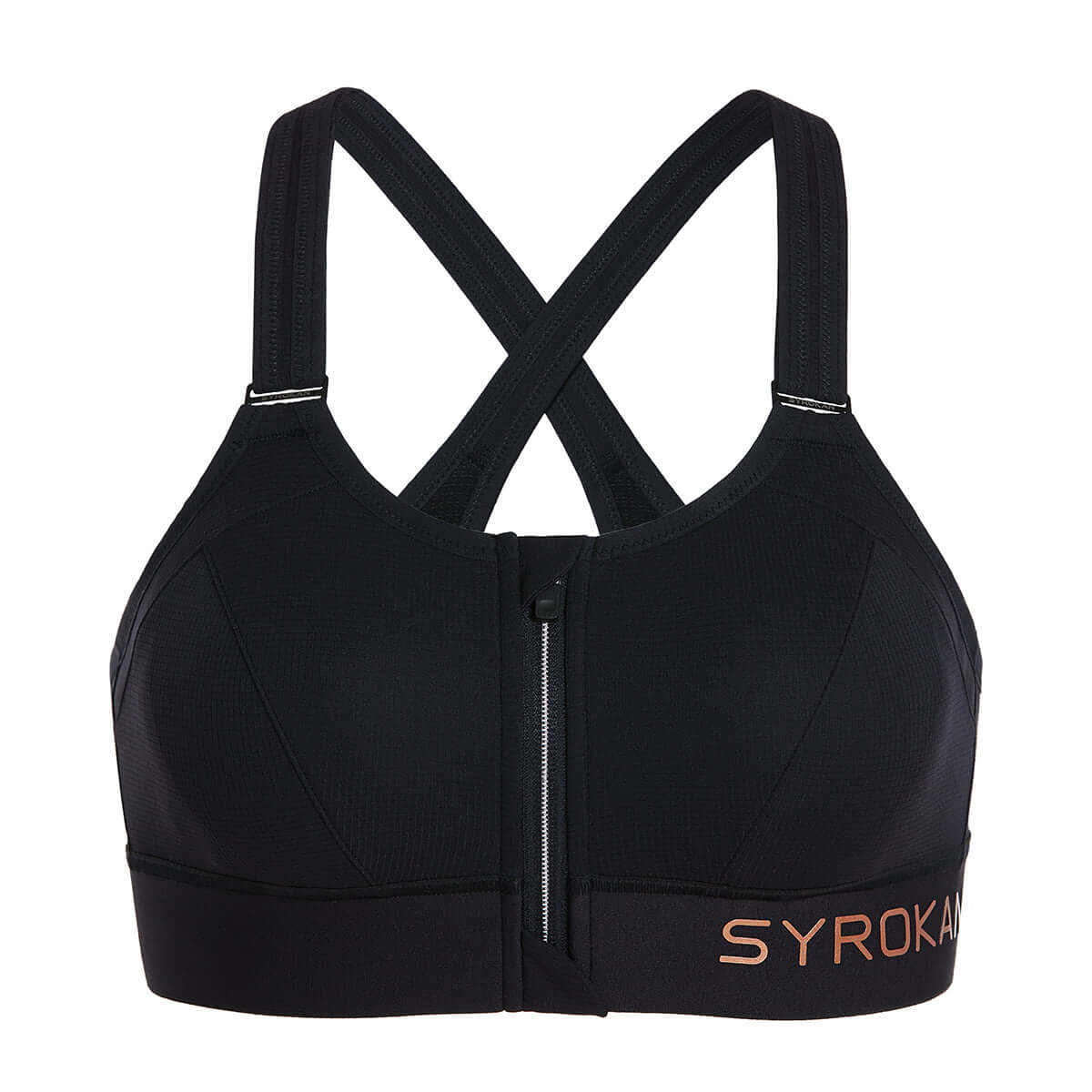 zip front large padded high impact sports bra all black 5