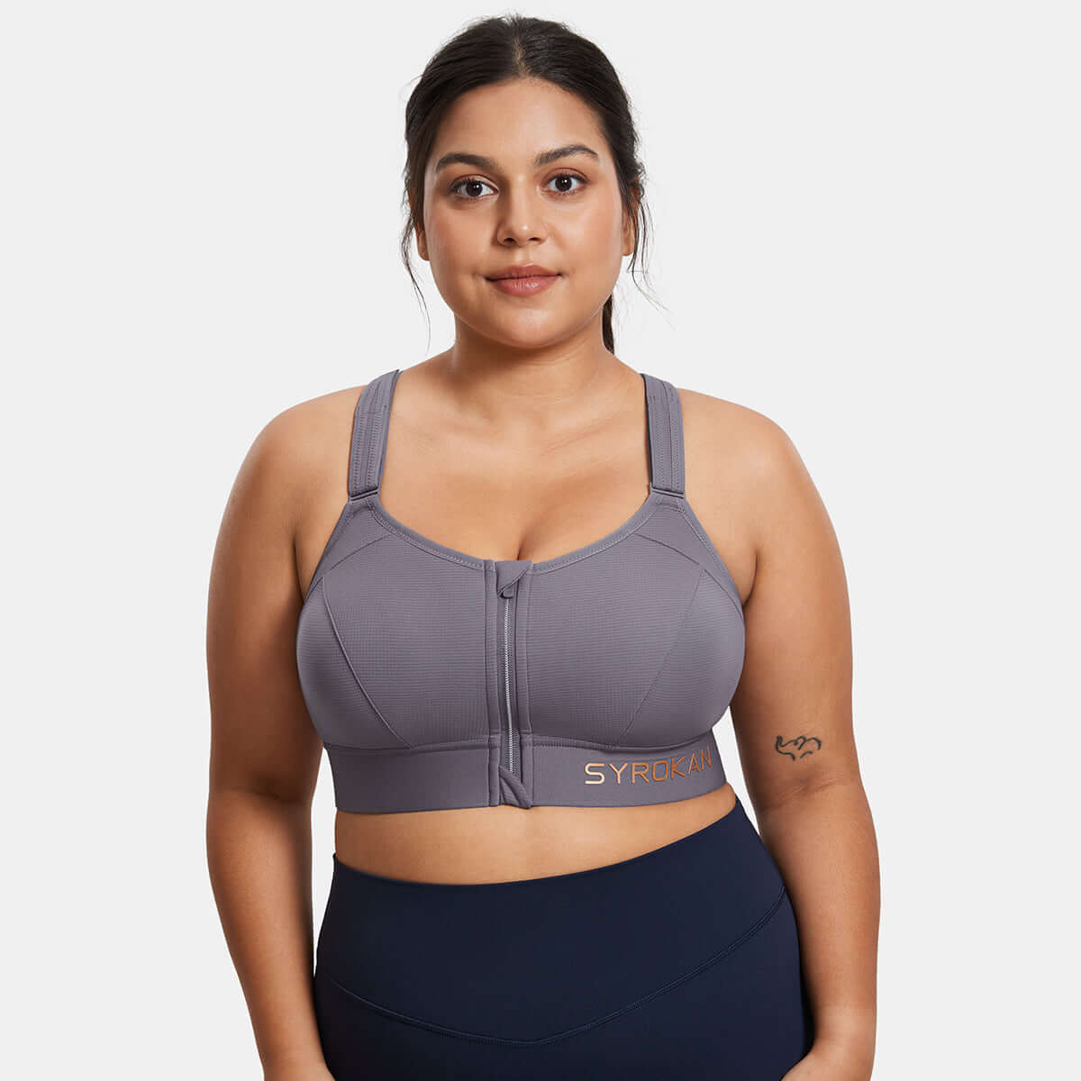 zip front large padded high impact sports bra all grey 1