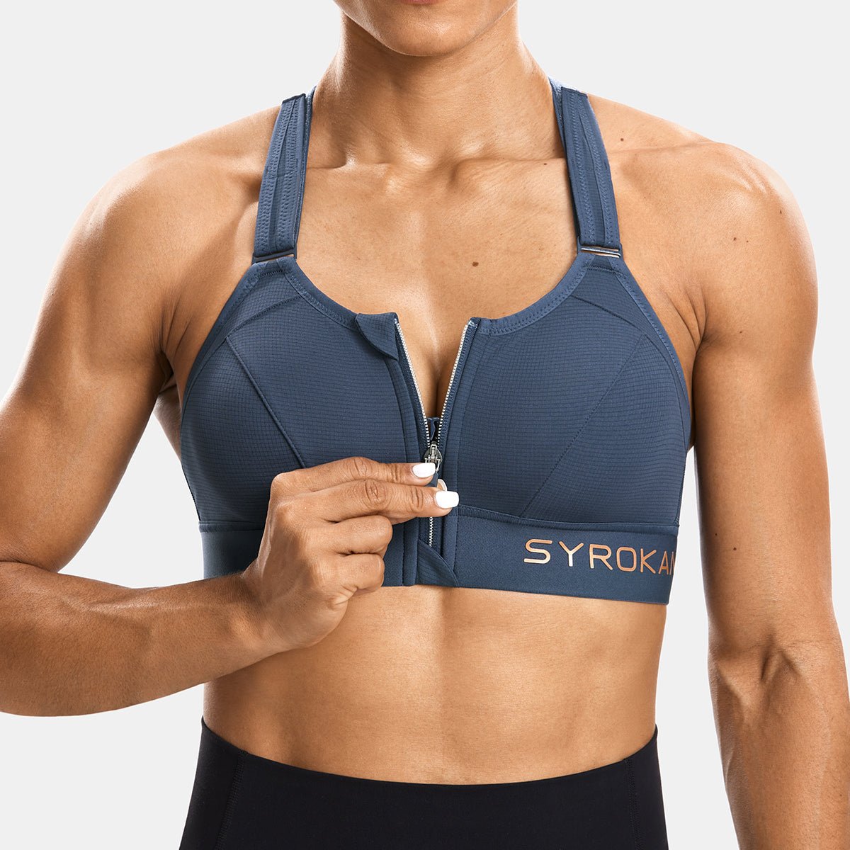 Zip Front Large Padded High Impact Sports Bra