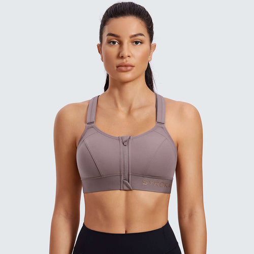 zip front large padded high impact workout bra all mocha 1