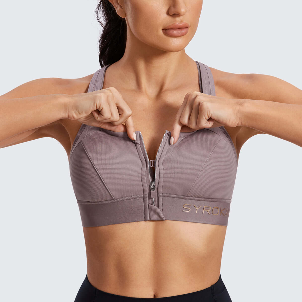 zip front large padded high impact workout bra all mocha 3