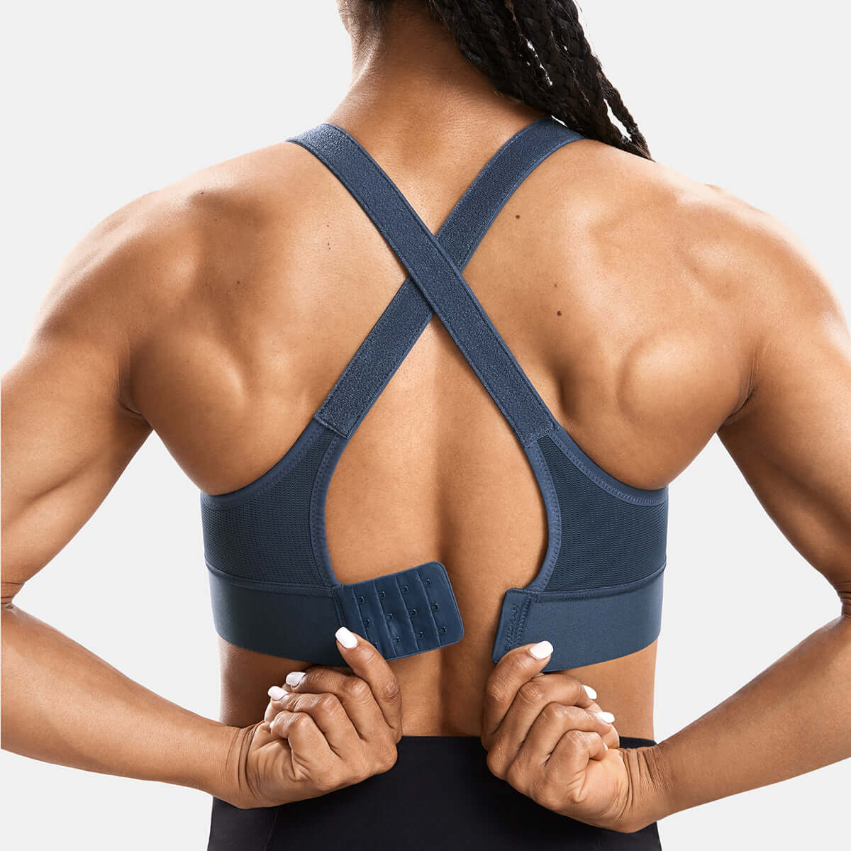 zip front large padded high impact workout bra all navy 4