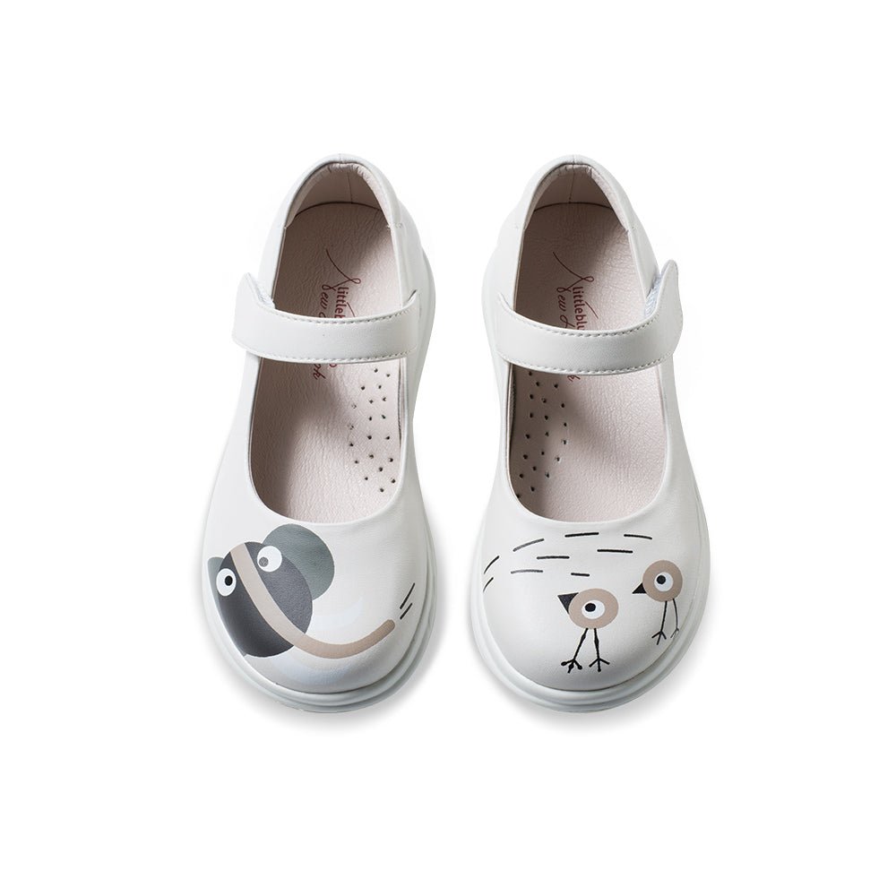 Zoo Animals Girls White Mary Jane Shoes - 0cm