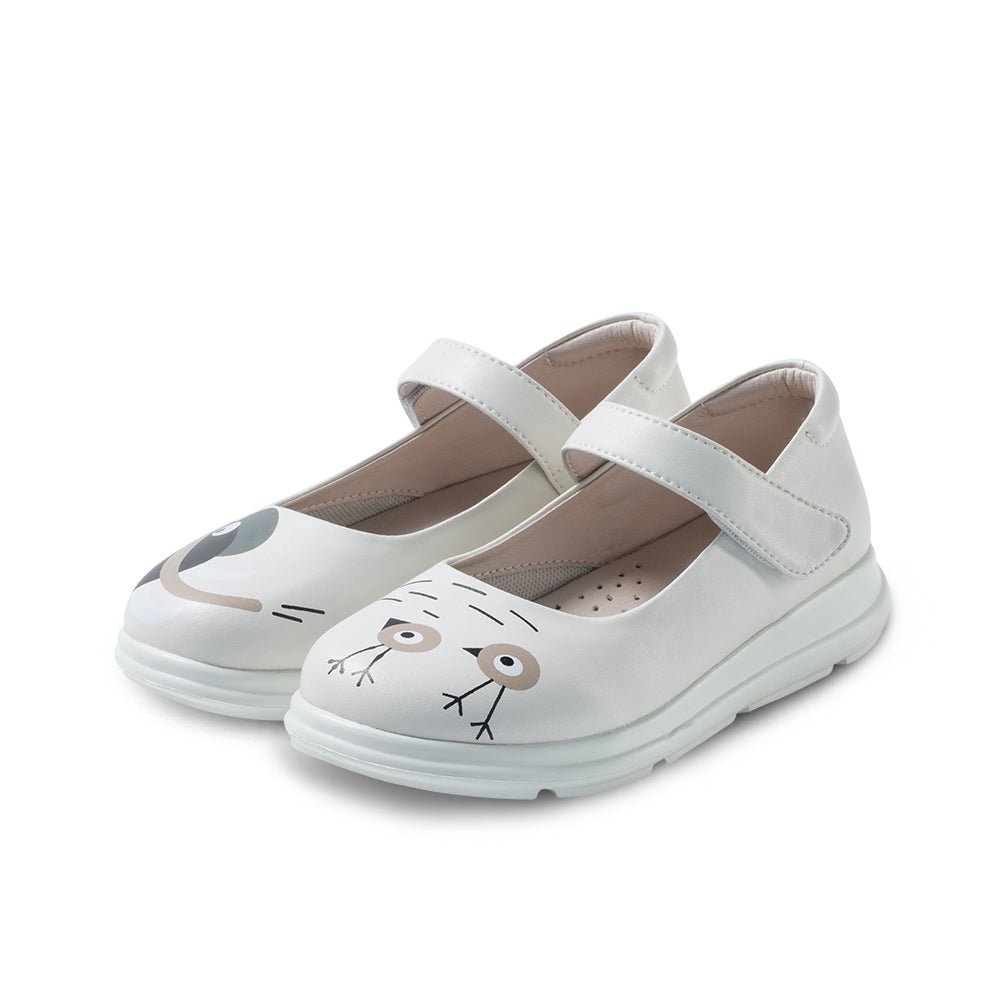 Zoo Animals Girls White Mary Jane Shoes - 0cm