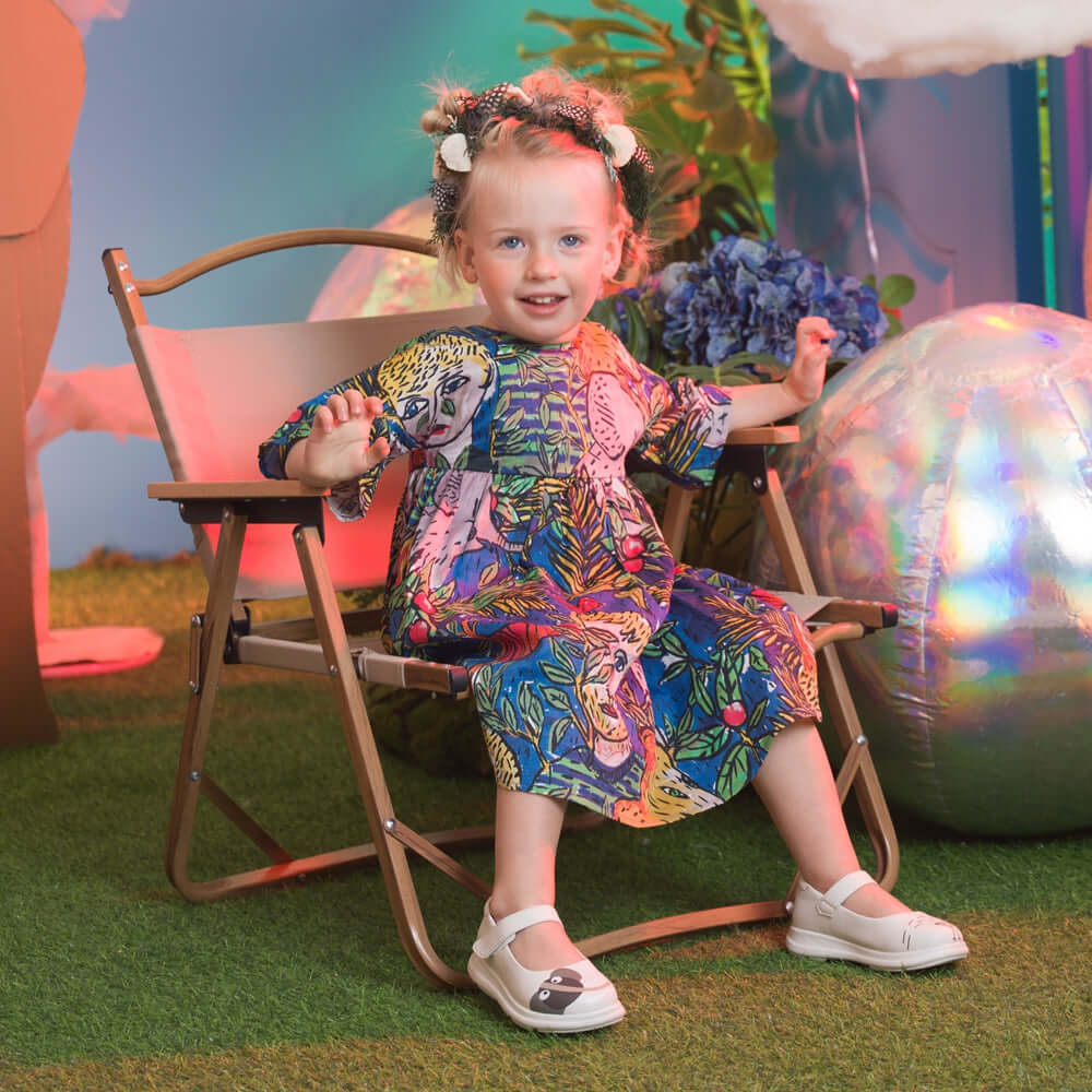 Zoo Animals Girls White Mary Jane Shoes - 0cm