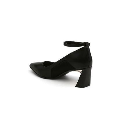 Pointed-Toe Faux Suede Ankle-Strap Black Pumps