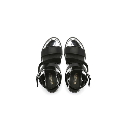 Open Toe Faux Suede Crisscross Strip Accent Black Sandals