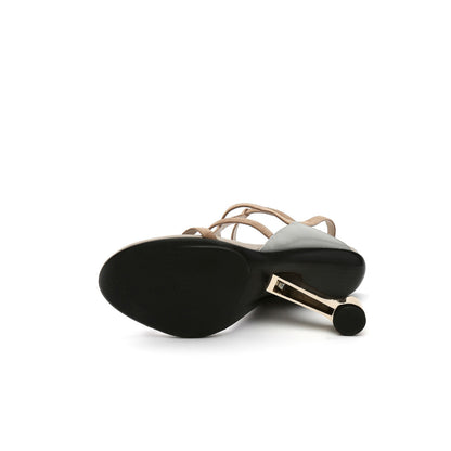 Open Toe Faux Leather Strip Accent Apricot Roman Sandals