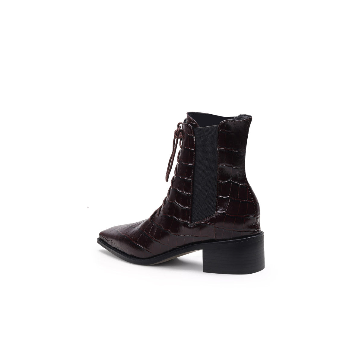 Reptile Lace-Up Elastic-Sided Wine Boots