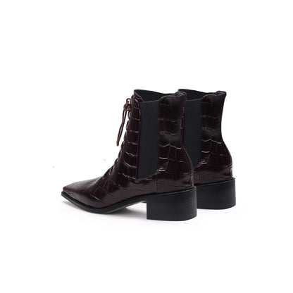 Reptile Lace-Up Elastic-Sided Wine Boots