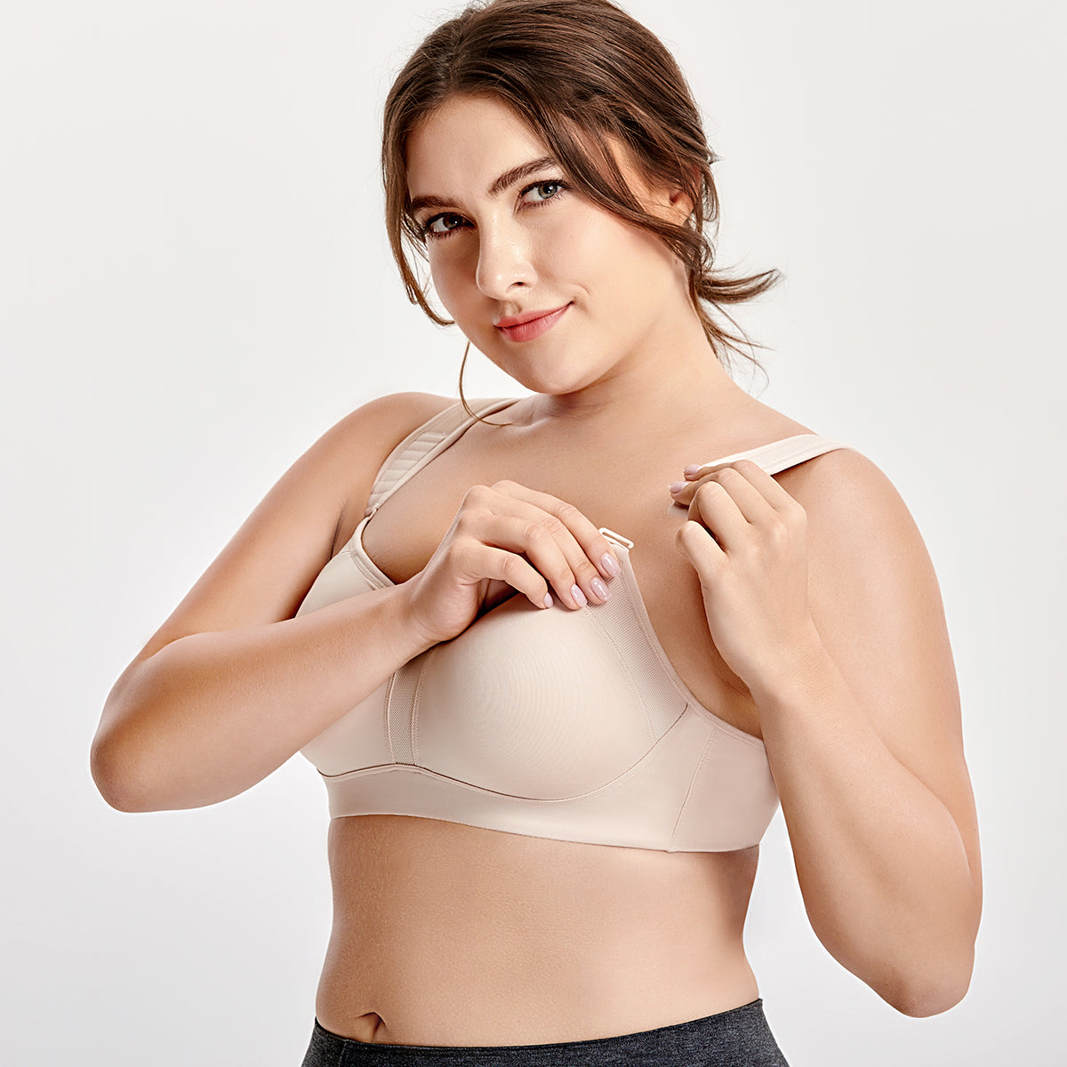 High Impact Front Adjustable Straps Underwire Plus Size Full Figure Nude Sports Bra