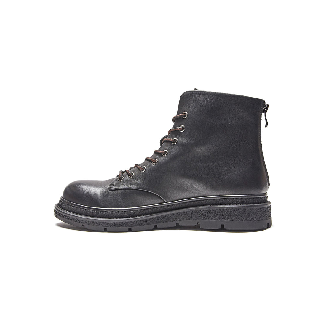 Slick Lace Up Black Leather Worker Boots