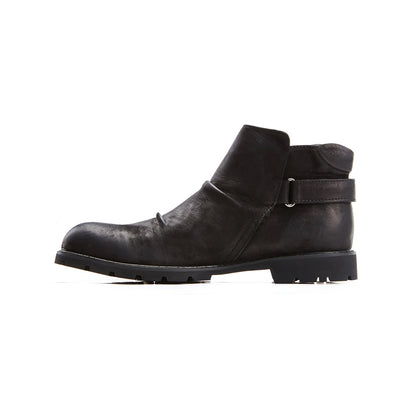Easy Mind Slip On Adjustable Strap Black Leather Ankle Boots