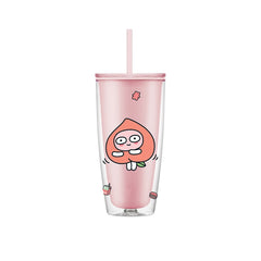 KAKAO FRIENDS Apeach 750ml Pink Double Straw Cup