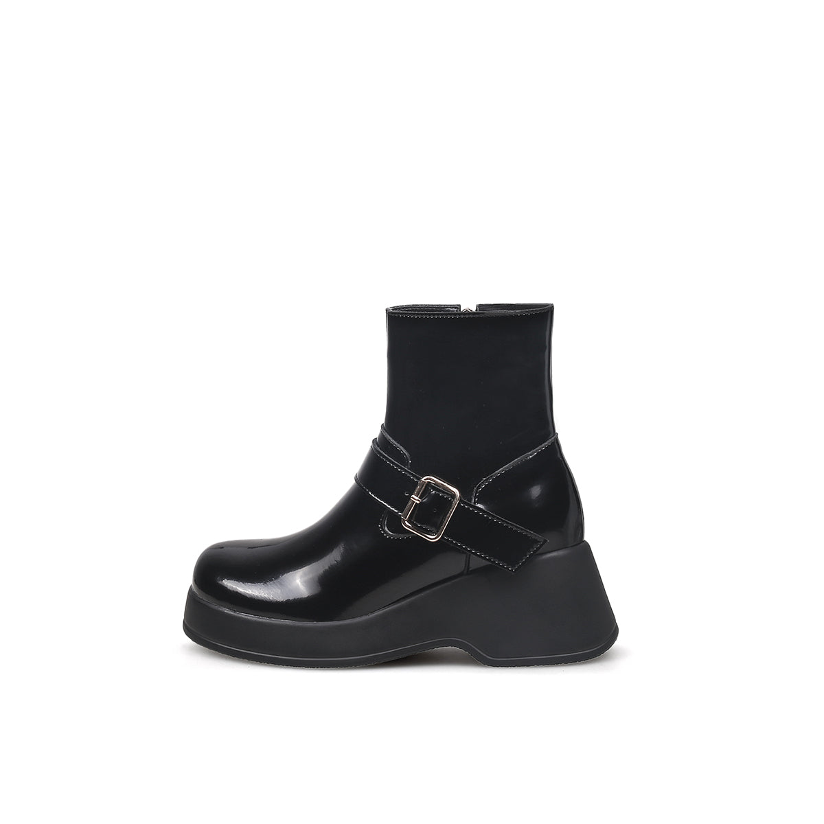 Buckled Walllie Patent Black Boots