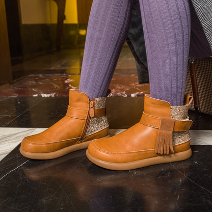 Snapback Tassel-detail Anti-slip Girl Camel Ankle Boots