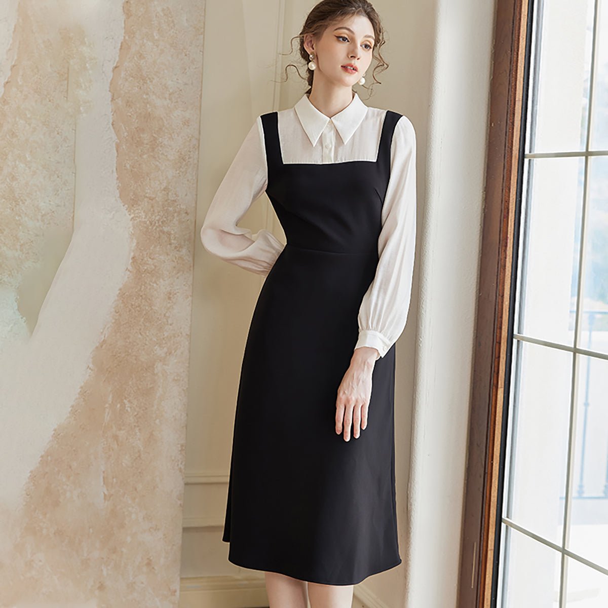 A line Black Dress with Square Neck   0cm