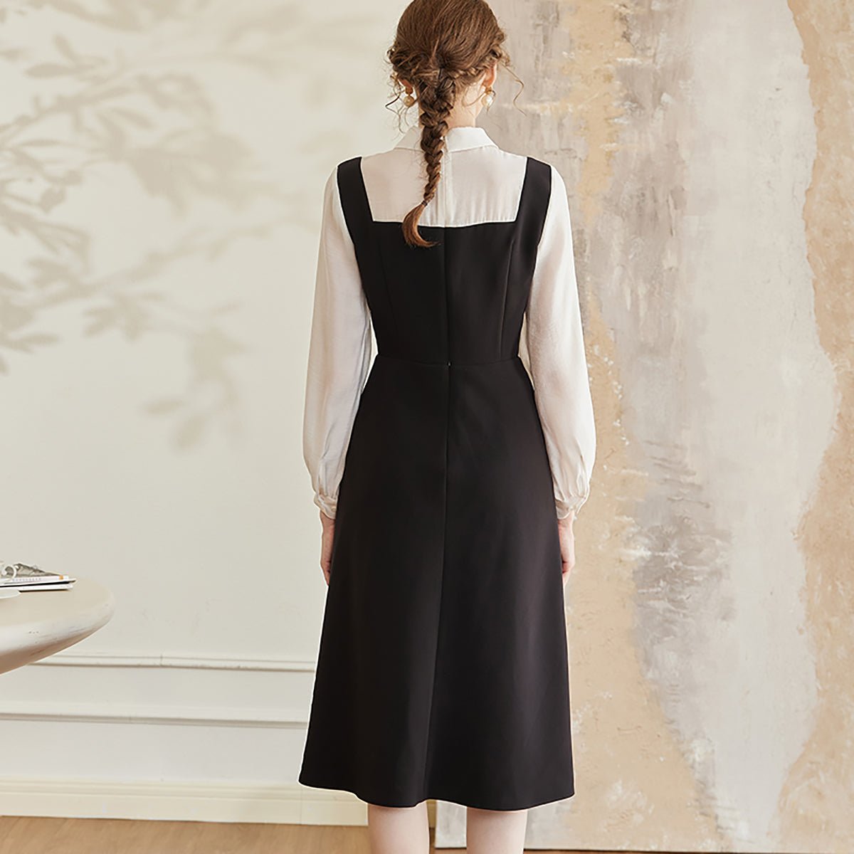 A line Black Dress with Square Neck   0cm