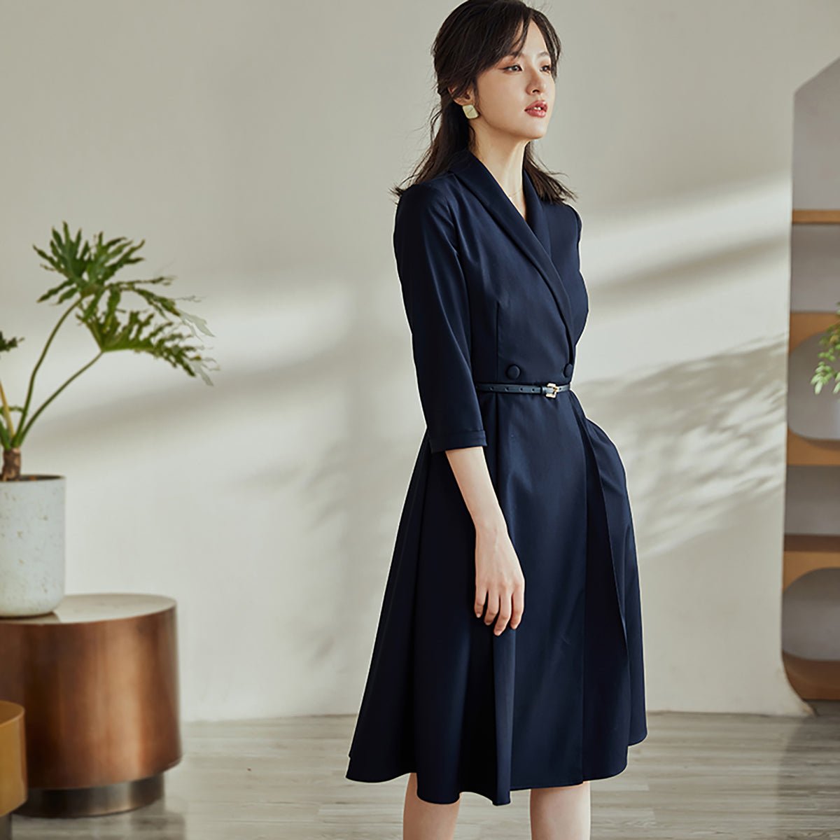 A Line Navy Dress   0cm
