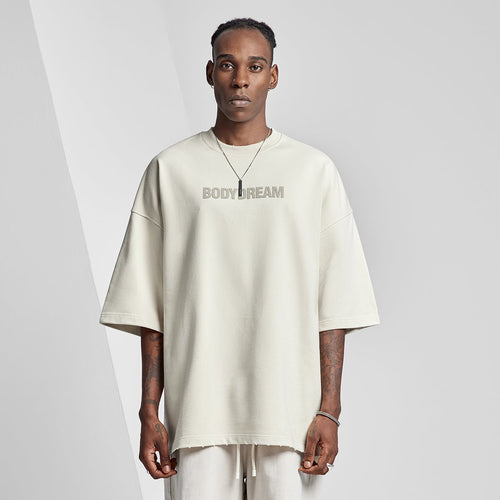 Active Oversized Heavyweight Acid Wash Raw Beige Tee   0cm