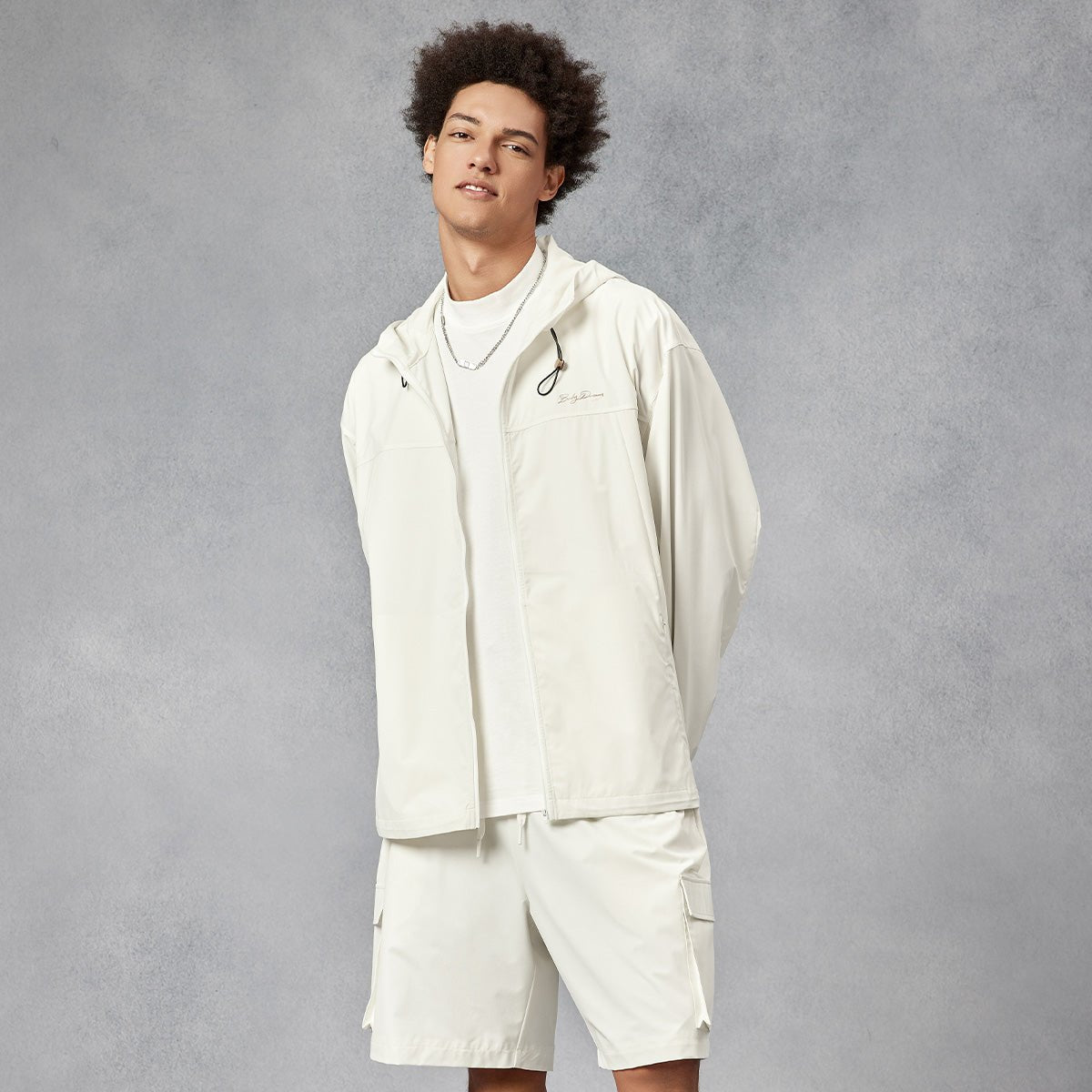 Air Comfy Zip UPF50+ Sun protective White Hooded Windbreaker Jacket   0cm