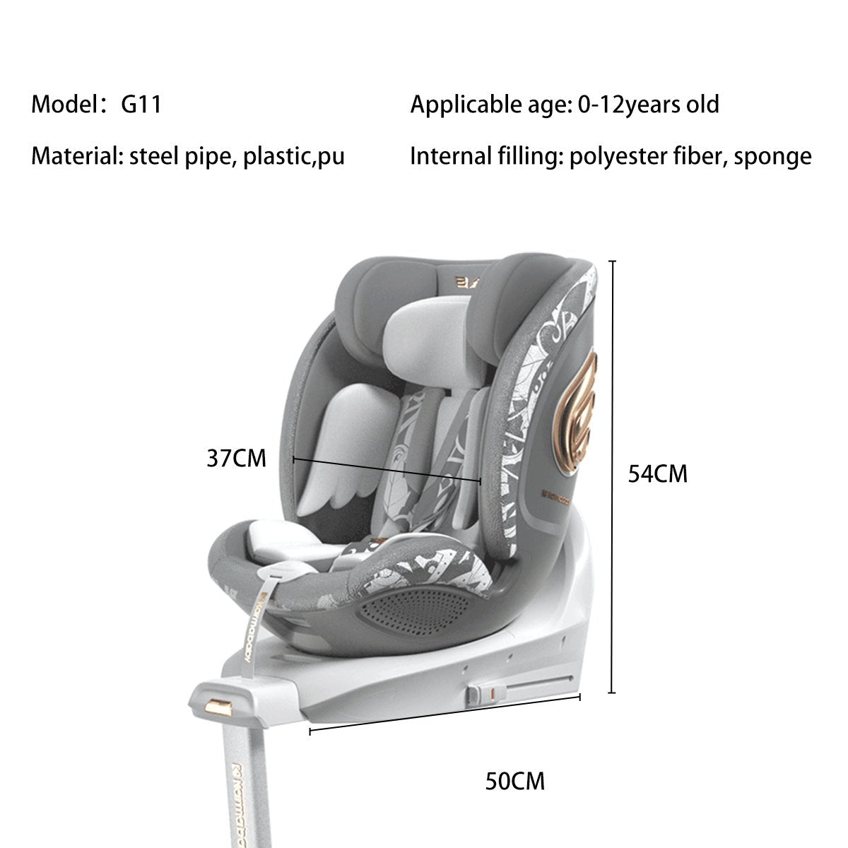 Angel Guardian 0-12 Years 360° Rotation Grey Car Seat - 0cm