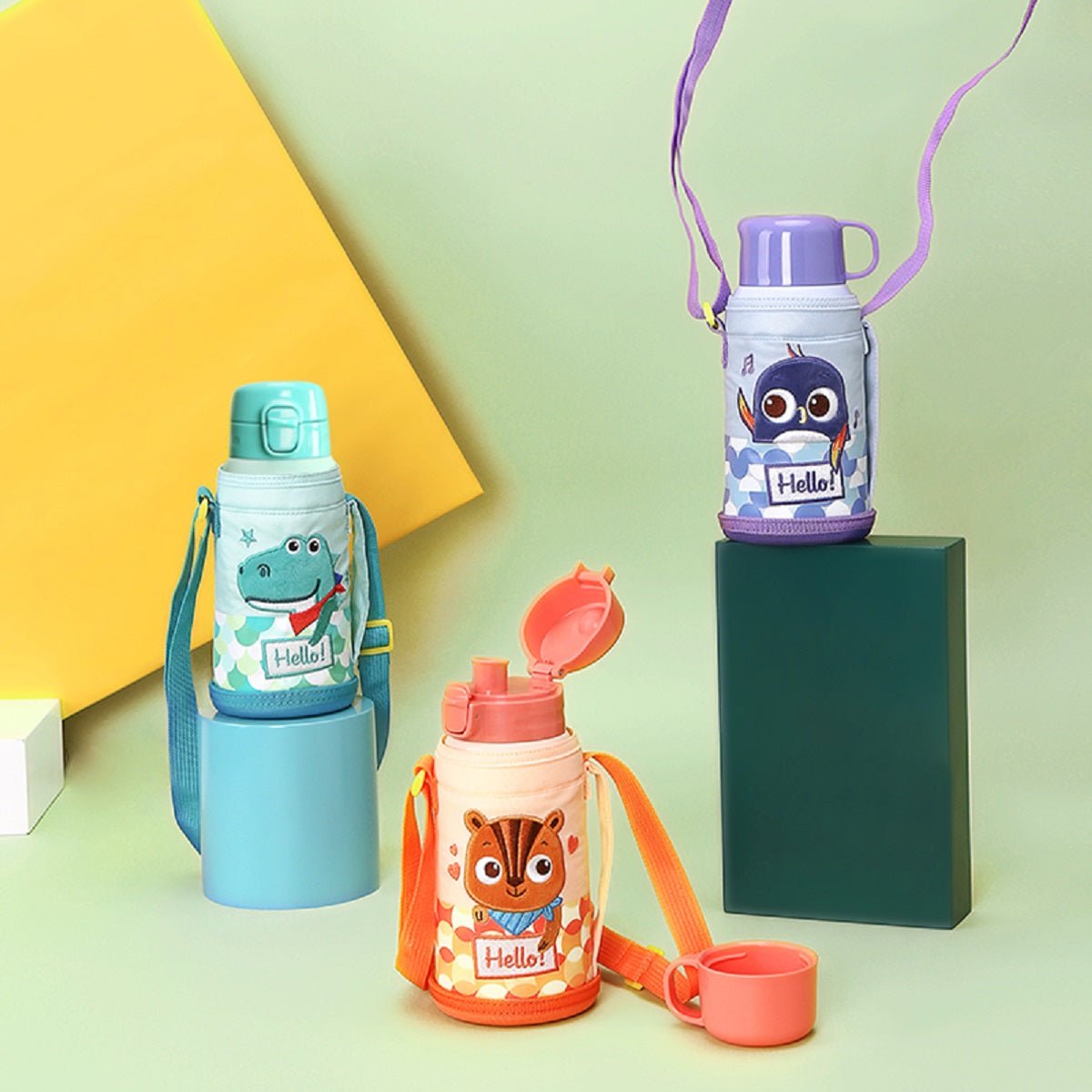 Animal Friends Kids 3 Lid 550ml Mint Insulated Water Bottle   0cm