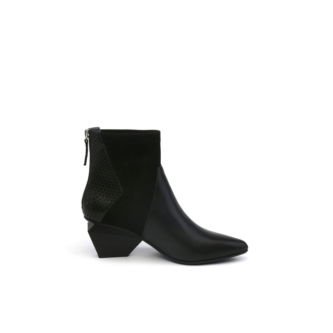 Ankle High Medium Geometrical Heel Faux Leather Black Boots - 0cm