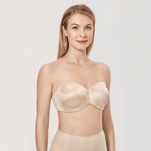 Anti slip Strapless Underwire Non Padded Beige Bra