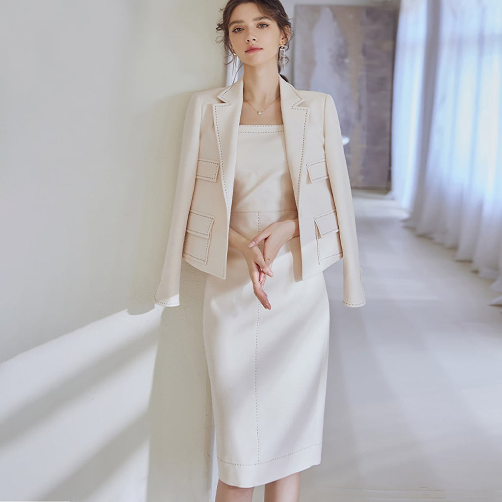 Apricot Bodycon Dress and Cropped Blazer Set, XXL
