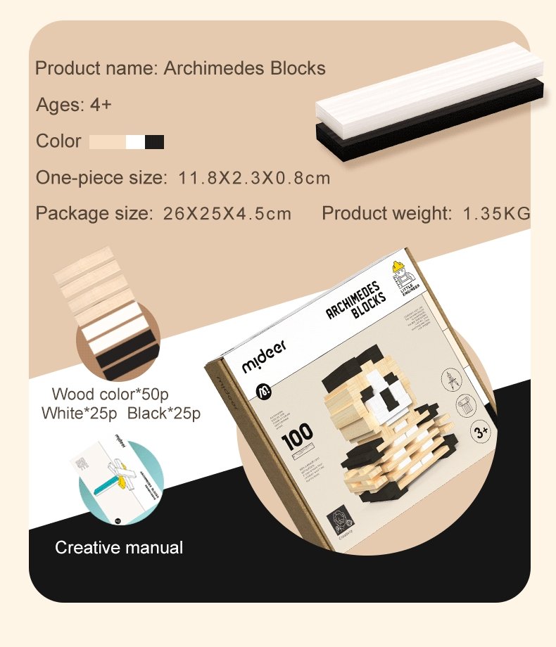 Archimedes Blocks 100pcs Black & White - 0cm