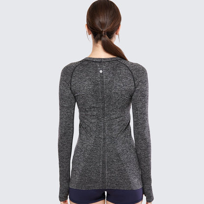 Athletic Long Sleeves Breathable Seamless Ash Workout Top - 0cm