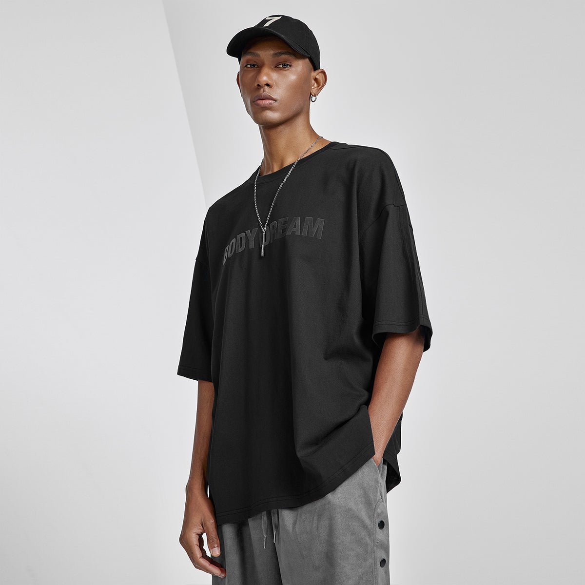 Attitude Logo Flocked Heavyweight Black Tee   0cm