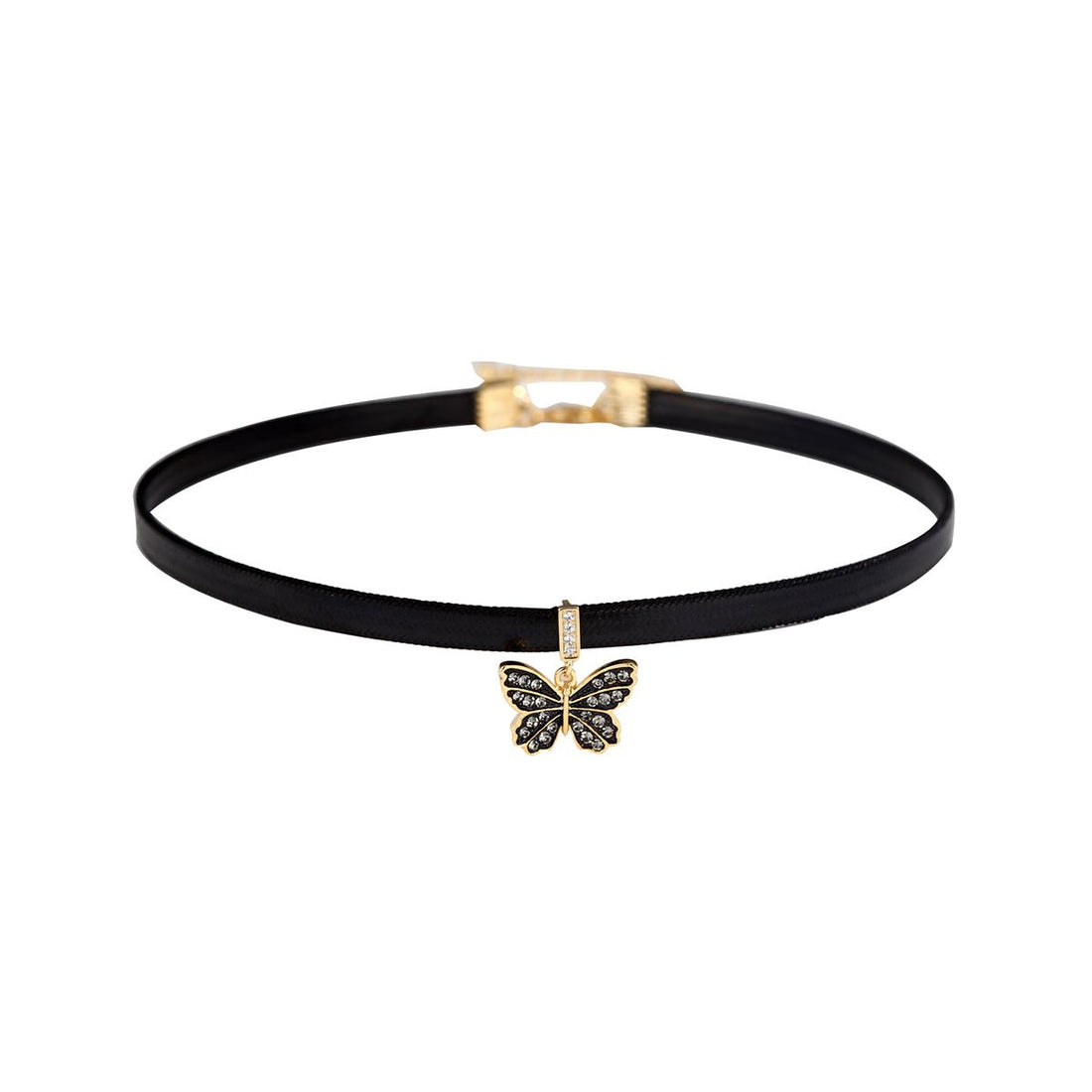 Attractive Butterfly Black Leather Choker - 0cm