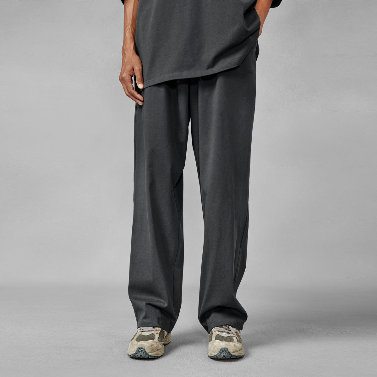 Baggy Drawstring Open Hem Charcoal Knitted Pants   0cm