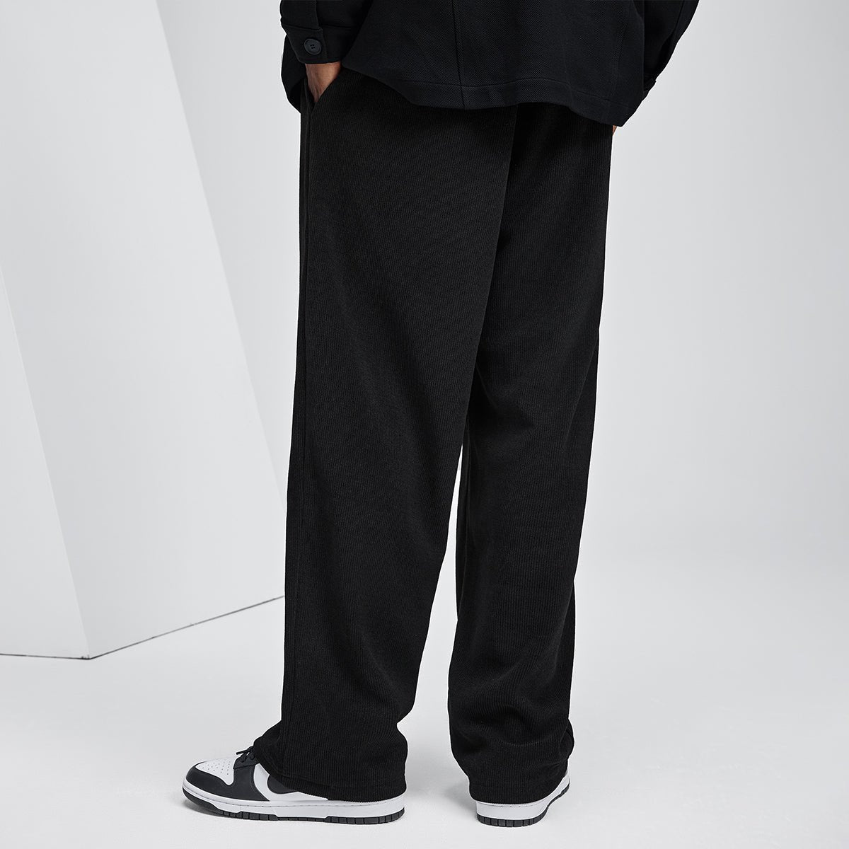 Baggy Fit Drape Black Corduroy Pants - 0cm