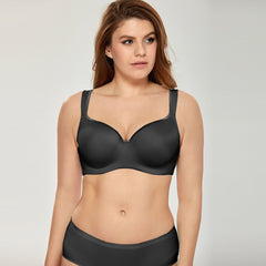 Balconette Seamless Plus Size Underwire Support Full Coverage Black Bra