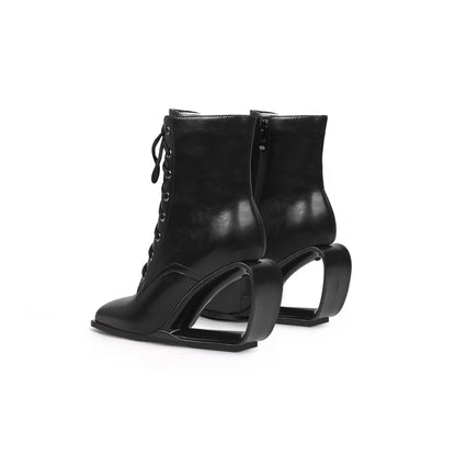 Ballerina Hollow Wedge Lace Up Black Boots - 0cm