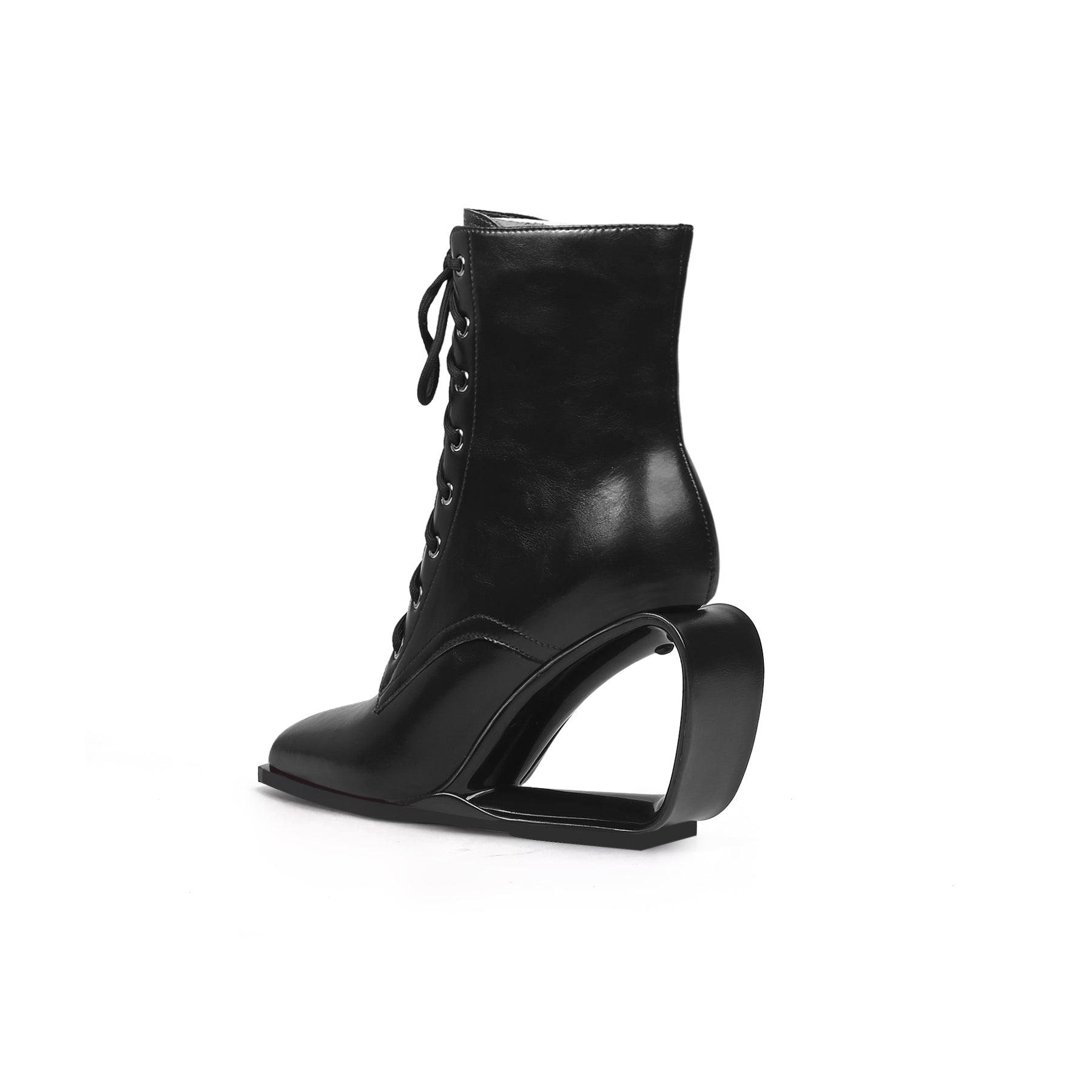 Ballerina Hollow Wedge Lace Up Black Boots - 0cm