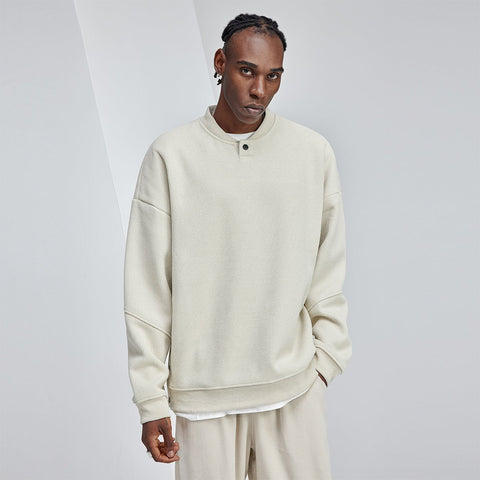 Baseball Collar Enhanced Textured Heavyweight Beige Knit