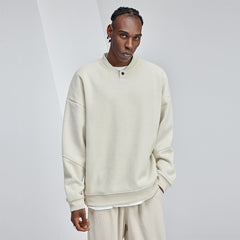 Baseball Collar Enhanced Textured Heavyweight Beige Knit