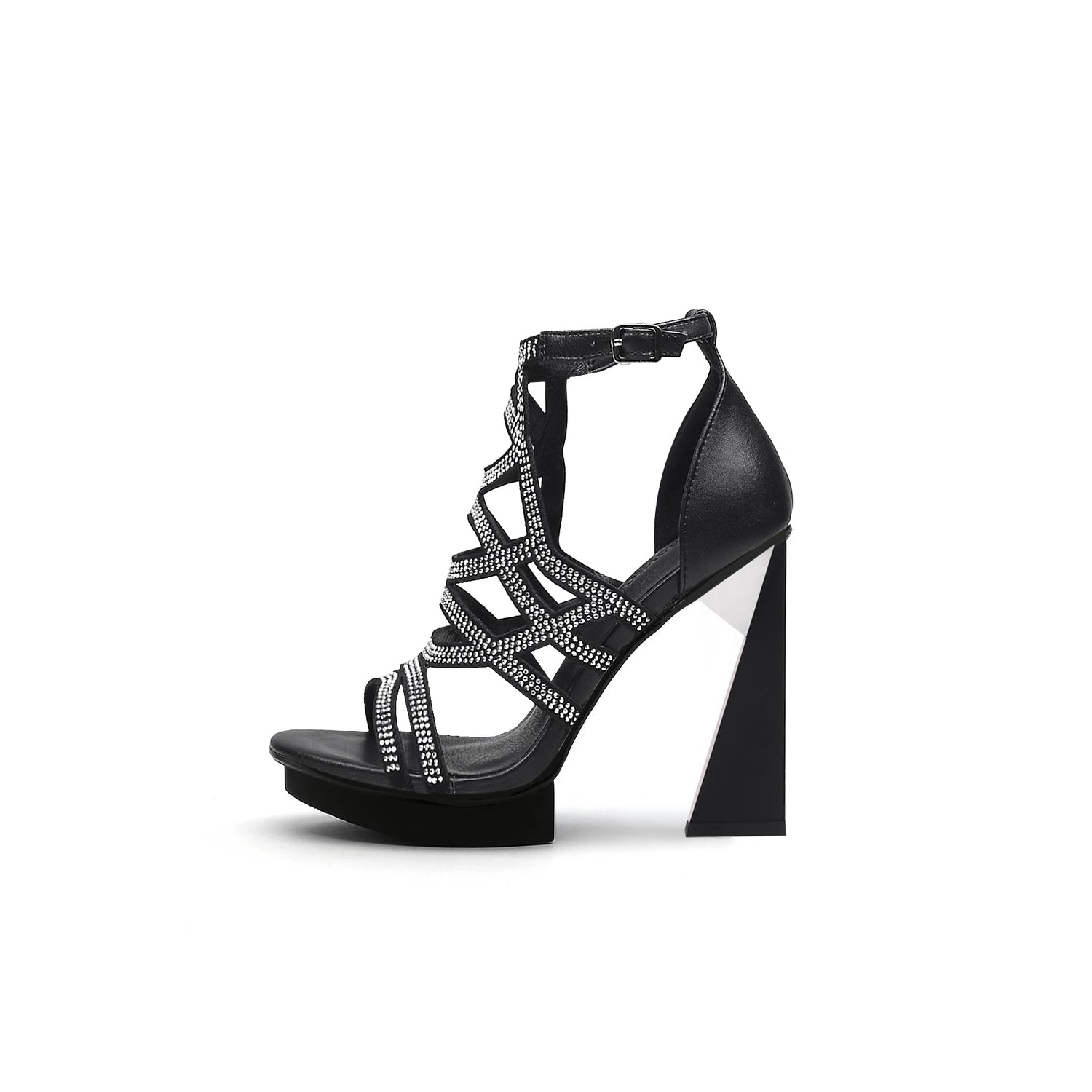 Beading Net Black Ankle Sandals - 0cm