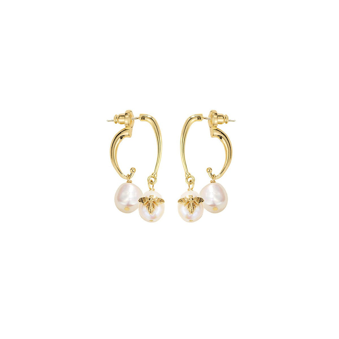 Bee On The Pearl Gold Earrings - 0cm