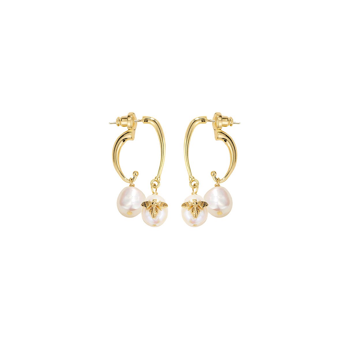 Bee On The Pearl Gold Earrings