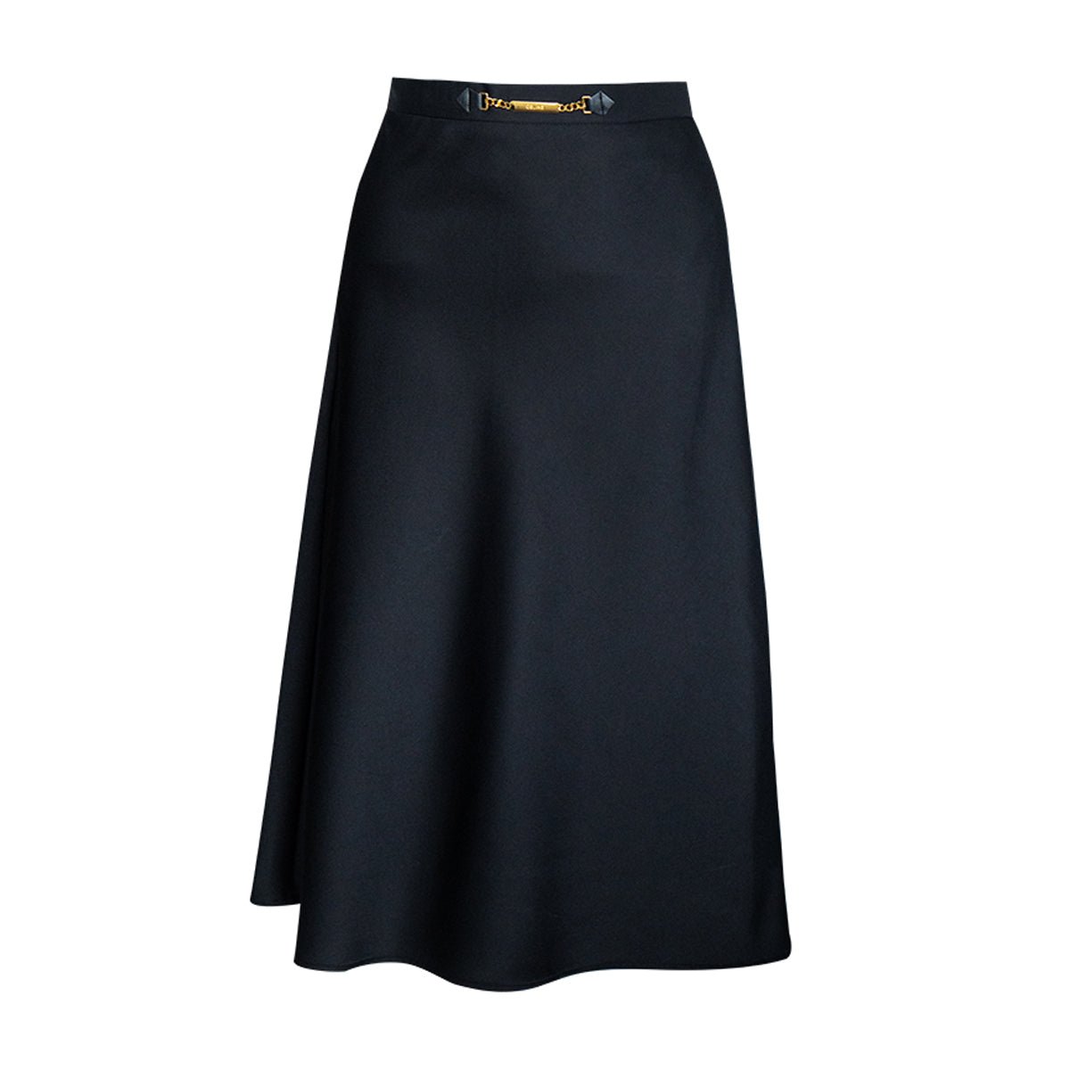 Belted A-Line Black Midi Skirt - 0cm