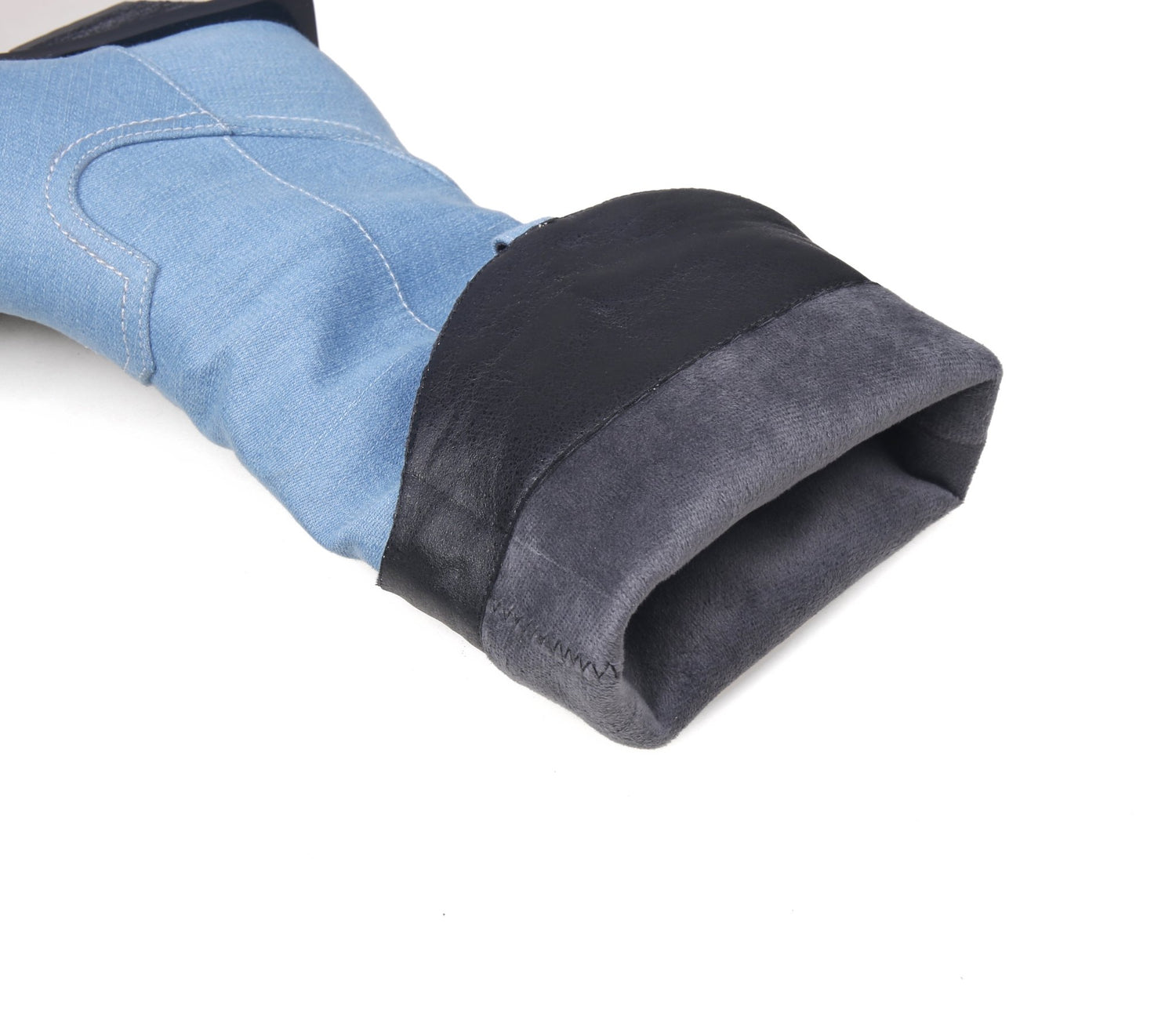 Belted Western-panelled Denim Blue Knee-High Boots - 0cm