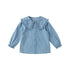 Bib Collar Flower Embroidery Girl Blue Denim Shirt - 0cm