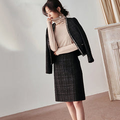 Black Dazzling Tweed Jacket and Skirt Set